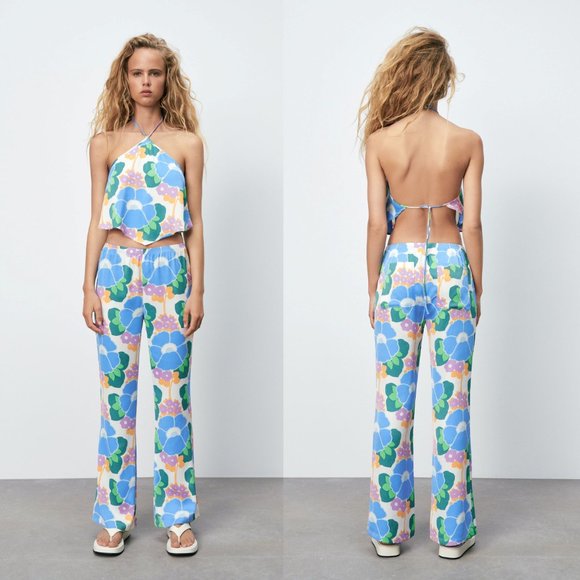NEW! Zara Floral Printed Pajama Style Retro Pants - Size S - Picture 3 of 15
